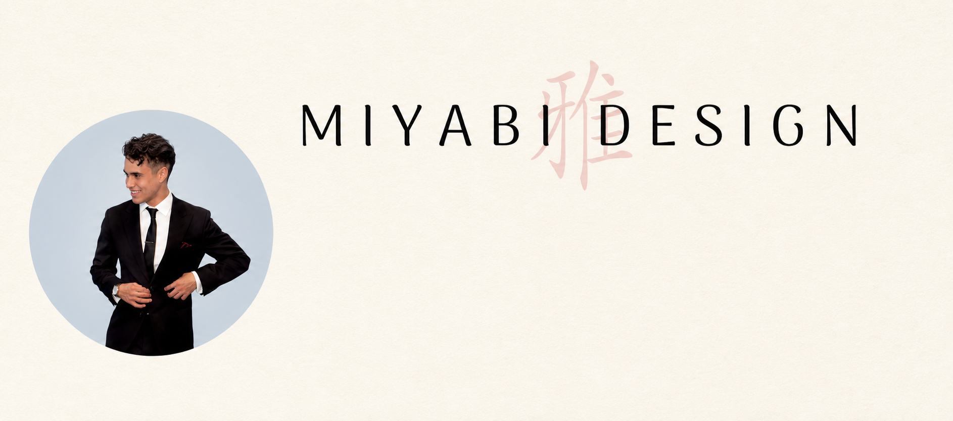 Kalebh Saldana with the Miyabi Design wordmark and Japanese character for elegance